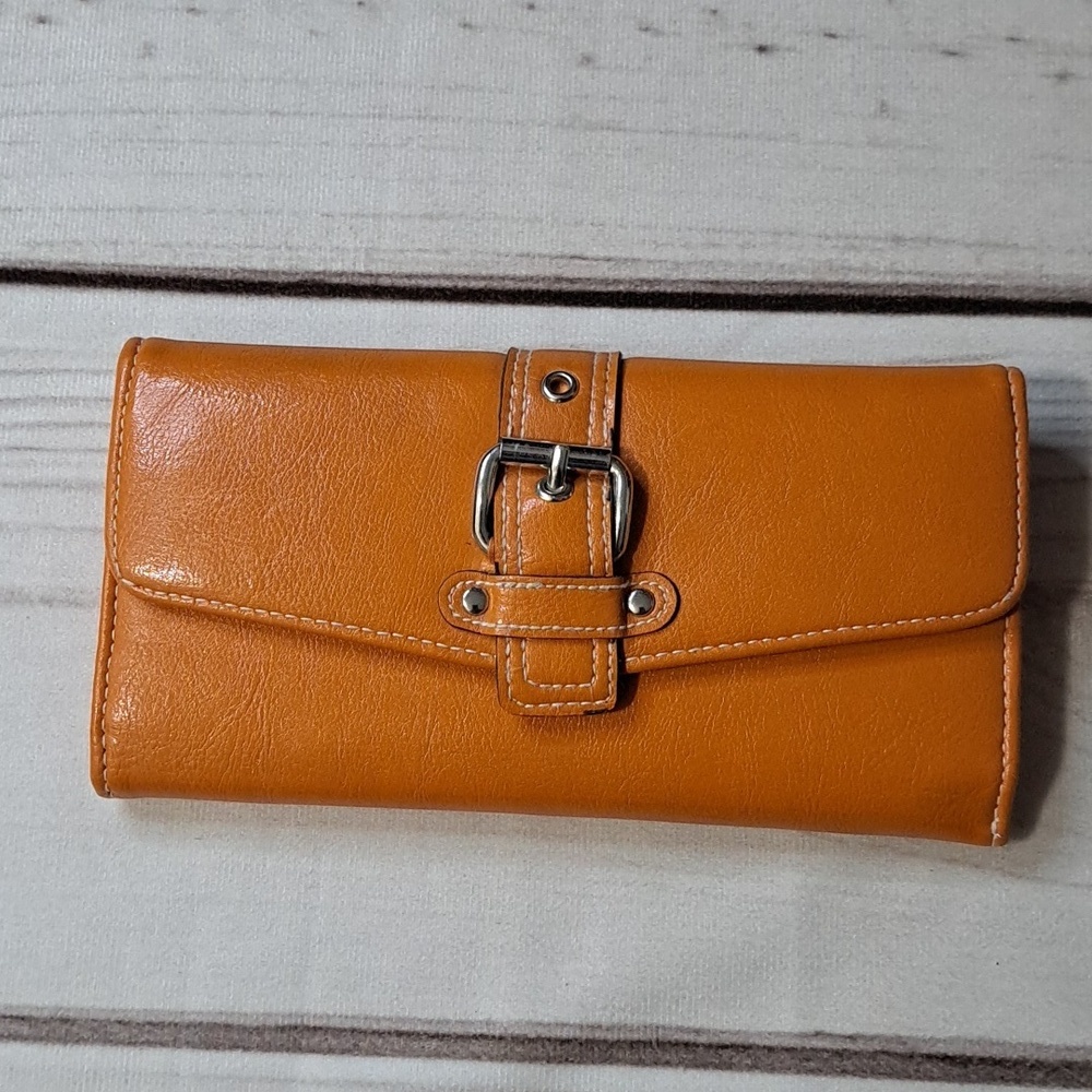 Orange Faux Leather Wallet with Buckle